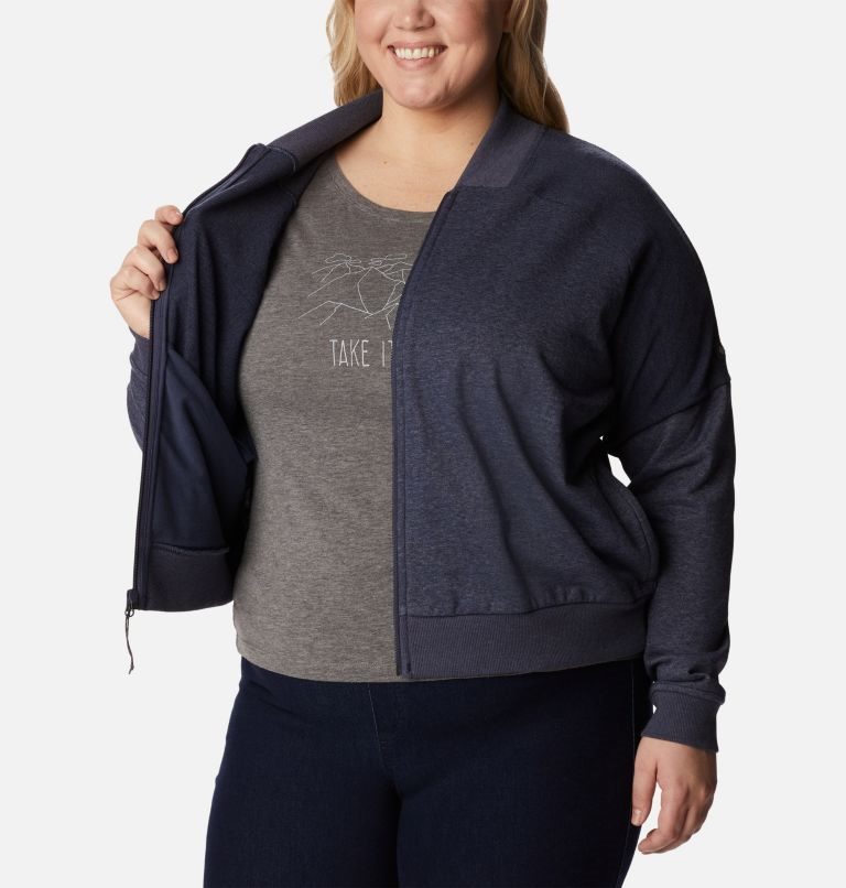 Women's Columbia Lodge French Terry Full Zip Jackets Navy | Plus Size CA-G35C0